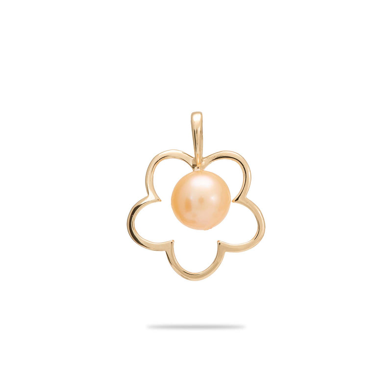 Pick A Pearl Plumeria Pendant in Gold - 15mm - with Peach Pearl - Maui Divers Jewelry