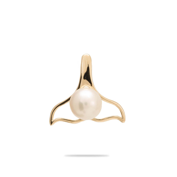 Pick A Pearl Whale Tail Pendant in Gold - 14mm with White Pearl - Maui Divers Jewelry