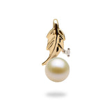 Maile Leaf Pendant Mount with Diamond in 10K Yellow Gold with White Pearl - Maui Divers Jewelry