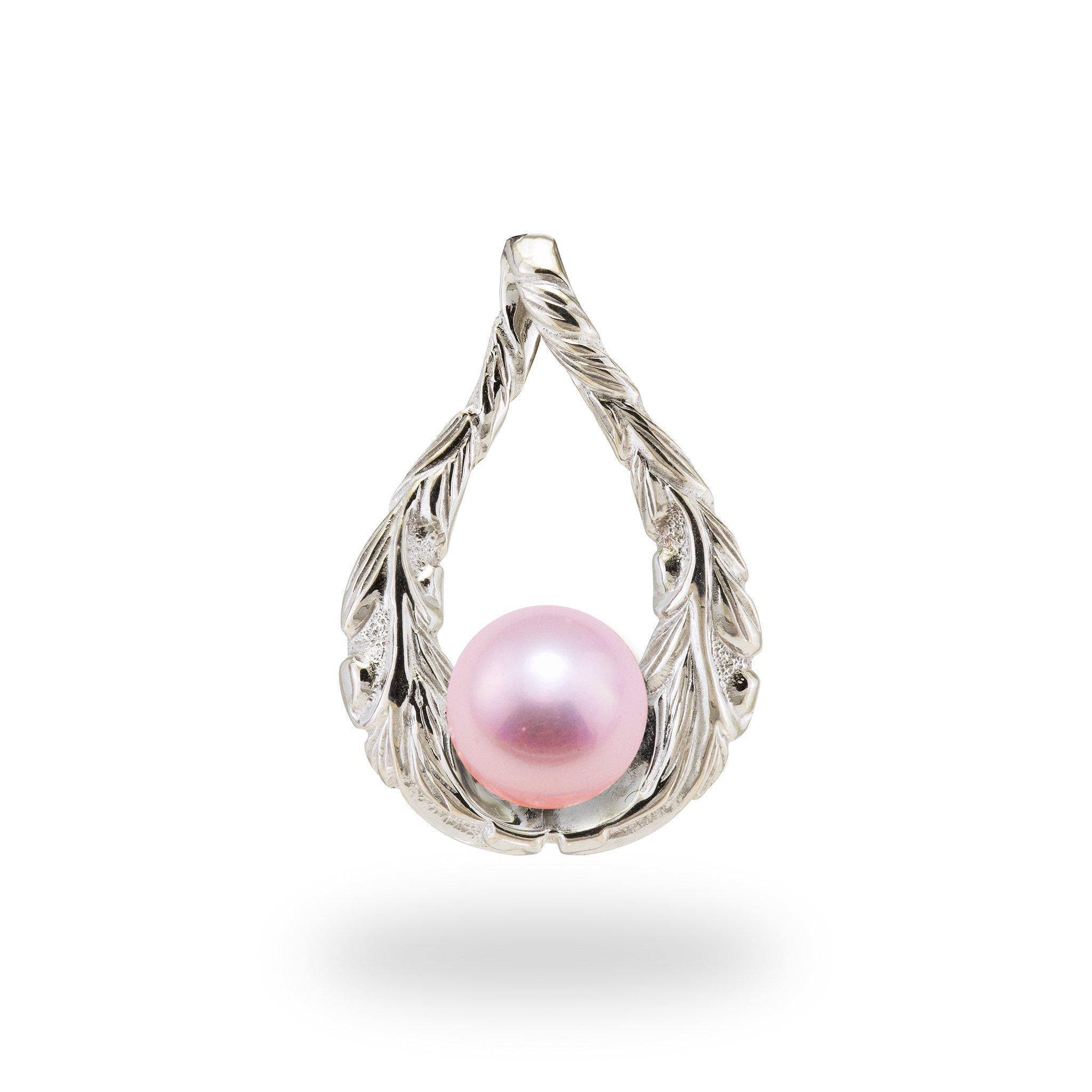 Old English Scroll Drop Pendant Mounting in Sterling Silver with Pink Pearl- Maui Divers Jewelry