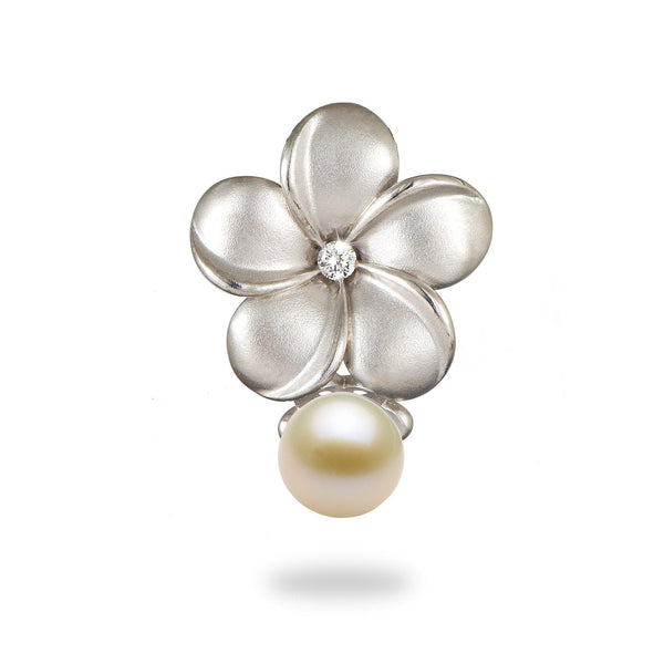 Plumeria (15mm) Pendant Mounting in Sterling Silver with White Pearl  - Maui Divers Jewelry