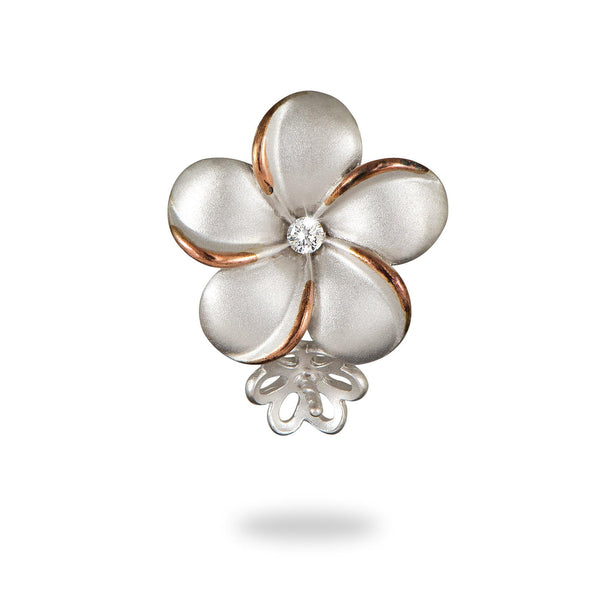 Pick A Pearl Plumeria Pendant in Sterling Silver with Cubic Zirconia - 15mm - Maui Divers Jewelry