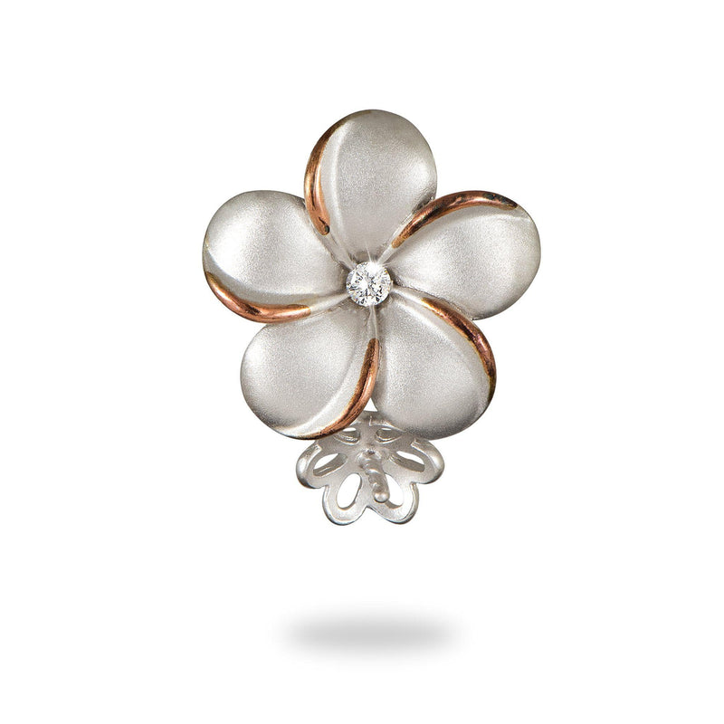 Pick A Pearl Plumeria Pendant in Sterling Silver with Cubic Zirconia - 15mm - Maui Divers Jewelry