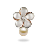 Pick A Pearl Plumeria Pendant in Sterling Silver with Cubic Zirconia - 15mm - with White Peal - Maui Divers Jewelry