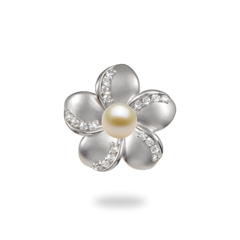 Plumeria (20mm) Pendant Mounting in Sterling Silver in White Pearl - Maui Divers Jewelry
