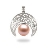 Pick A Pearl Floral Crescent Pendant in Sterling Silver - 25mm