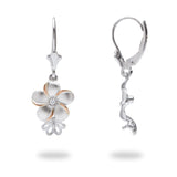 Pick-a-Pearl Plumeria Earrings in Sterling Silver with Cubic Zirconia-Maui Divers Jewelry