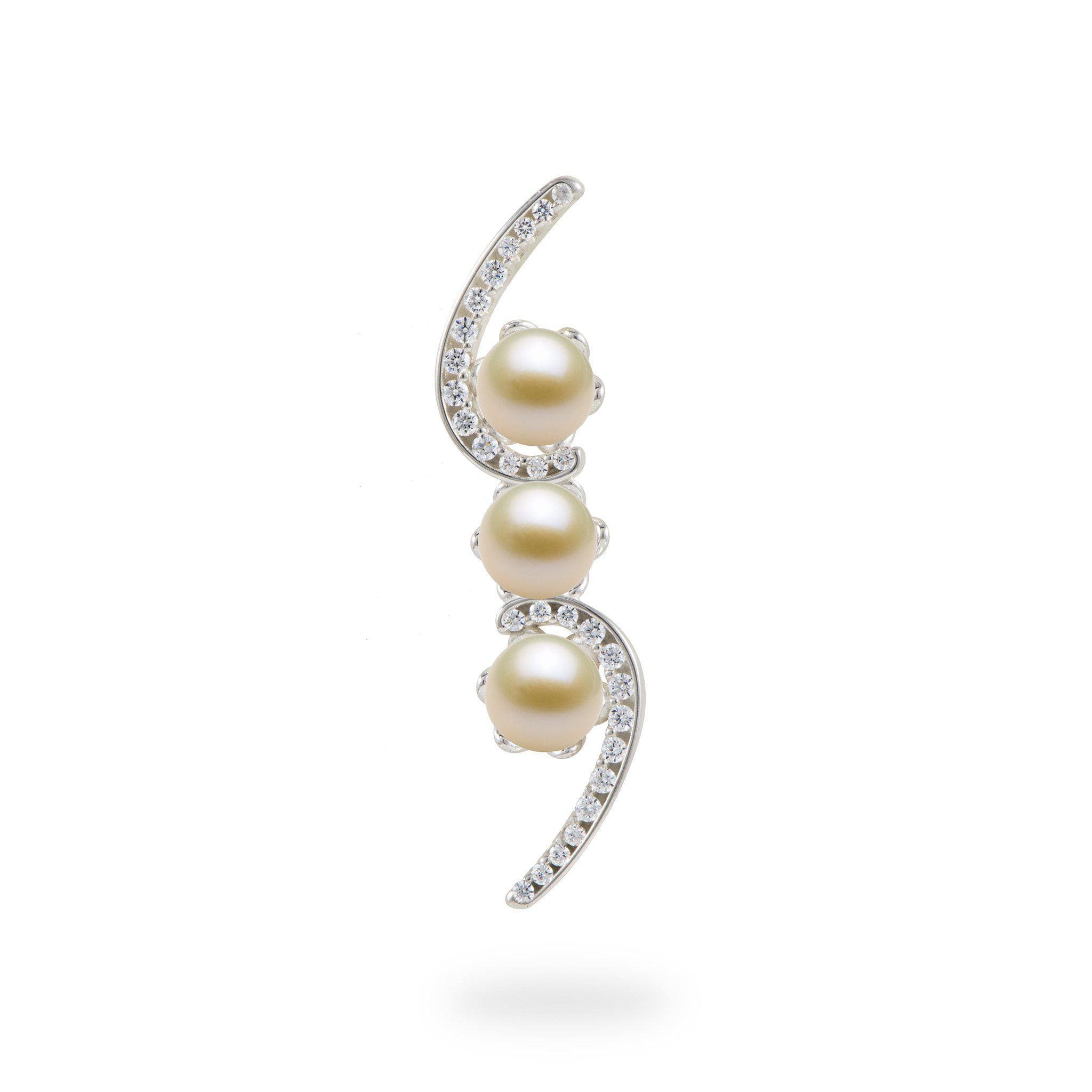 Pick-a-Pearl Bypass Pendant in Sterling Silver with Cubic Zirconia with White Pearls - Maui Divers Jewelry