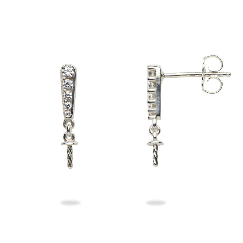Tapered Bar Earrings Mounting with Cubic Zirconia in Sterling Silver-[SKU]