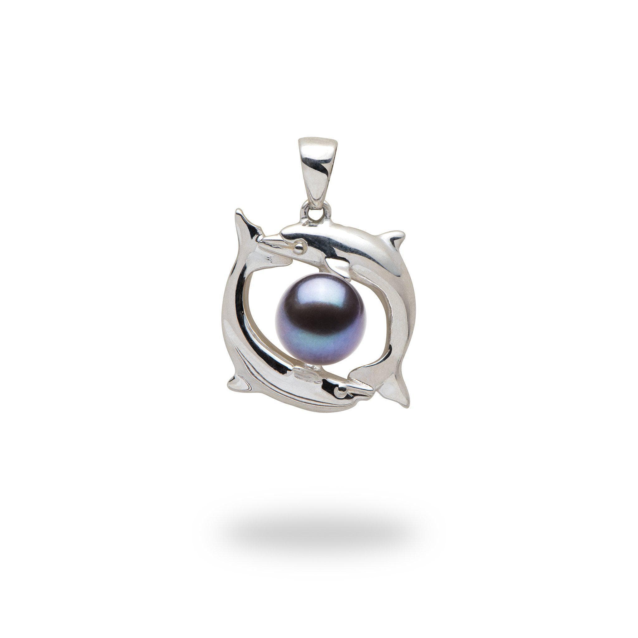 Pick-a-Pearl Circling Dolphins Pendant in Sterling Silver with Tahitian Black Pearl  - Maui Divers Jewelry