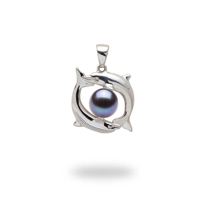 Pick-a-Pearl Circling Dolphins Pendant in Sterling Silver with Tahitian Black Pearl  - Maui Divers Jewelry