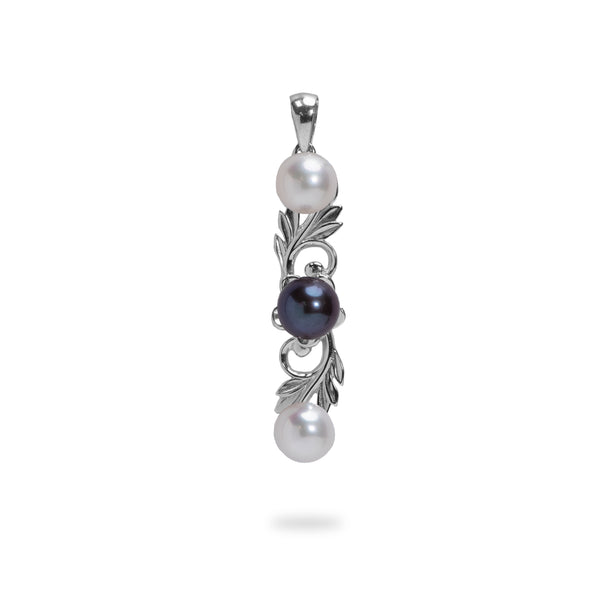 Pick-a-Pearl Hawaiian Heirloom Plumeria Pendant in Sterling Silver - 35mm - with White Pearls Maui Divers Jewelry