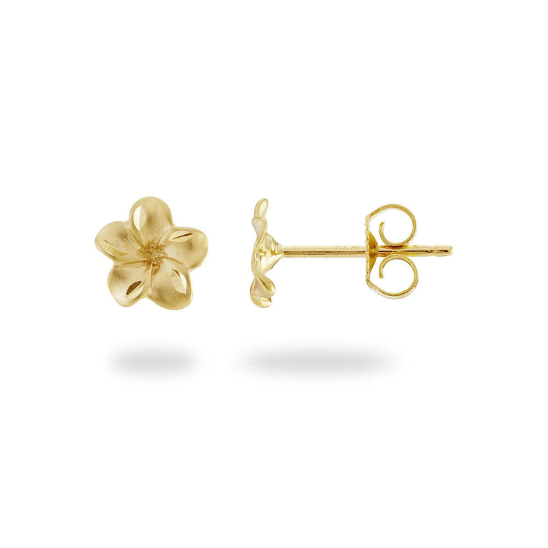 Plumeria Earrings in Gold - 7mm-Maui Divers Jewelry
