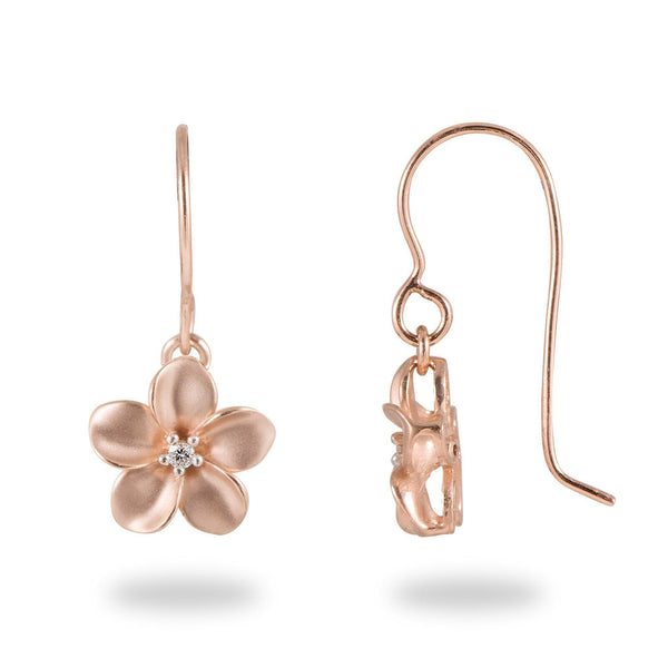 Plumeria Earrings in Rose Gold with Diamonds - 11mm-Maui Divers Jewelry