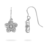 Plumeria Earrings in White Gold with Diamonds - 13mm-Maui Divers Jewelry