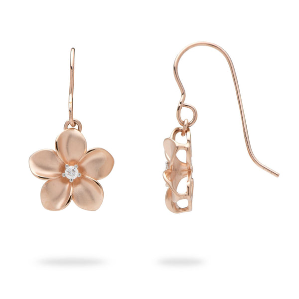 Plumeria Earrings in Rose Gold with Diamonds - 13mm-Maui Divers Jewelry