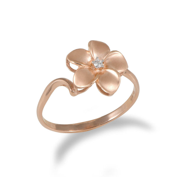 Plumeria Ring in Rose Gold with Diamond - 11mm-Maui Divers Jewelry