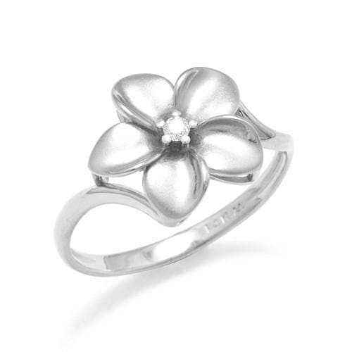 Plumeria Ring in Gold with Diamond - 13mm-Maui Divers Jewelry