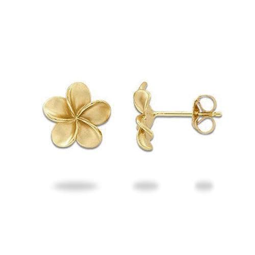 Plumeria Earrings in Gold - 11mm-Maui Divers Jewelry
