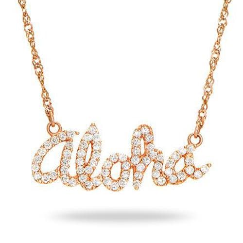 18" Aloha Necklace with Diamonds in Rose Gold - Small-Maui Divers Jewelry