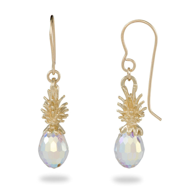 Crystal Pineapple Dangle Earrings in Gold - Small-Maui Divers Jewelry
