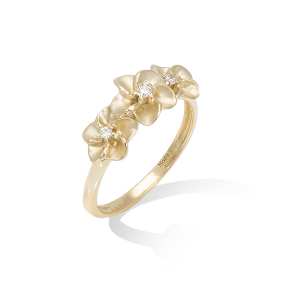 Plumeria Ring in Gold with Diamond - 8mm - Maui Divers Jewelry