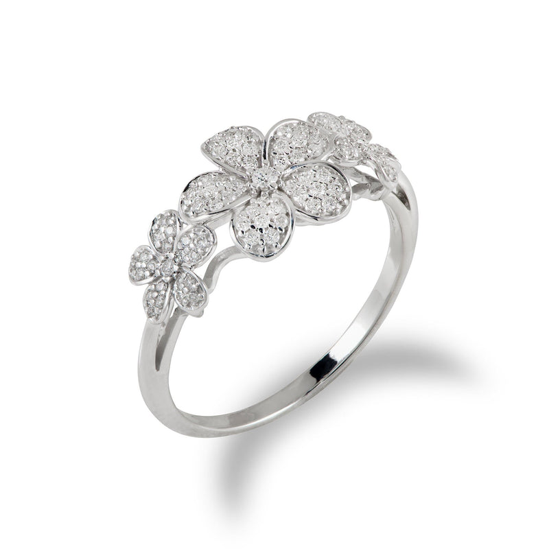Plumeria Ring in White Gold with Diamonds - 10mm-Maui Divers Jewelry