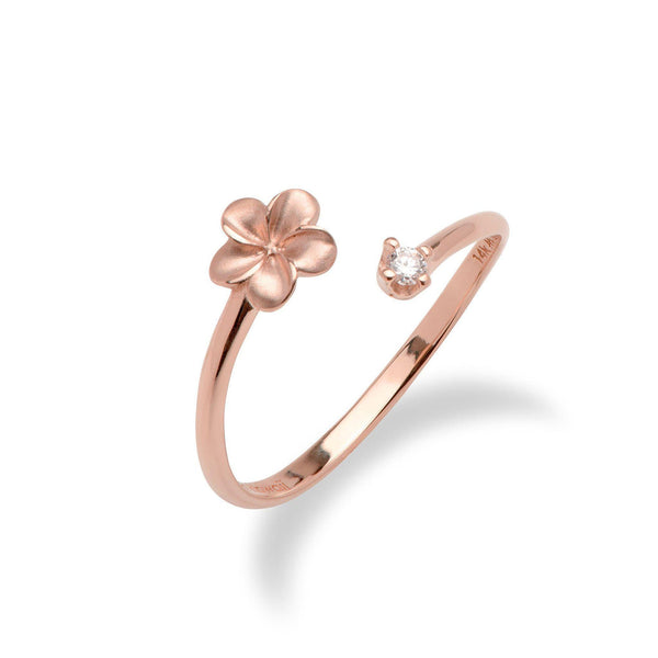 Plumeria Ring in Rose Gold with Diamond - 6mm-Maui Divers Jewelry