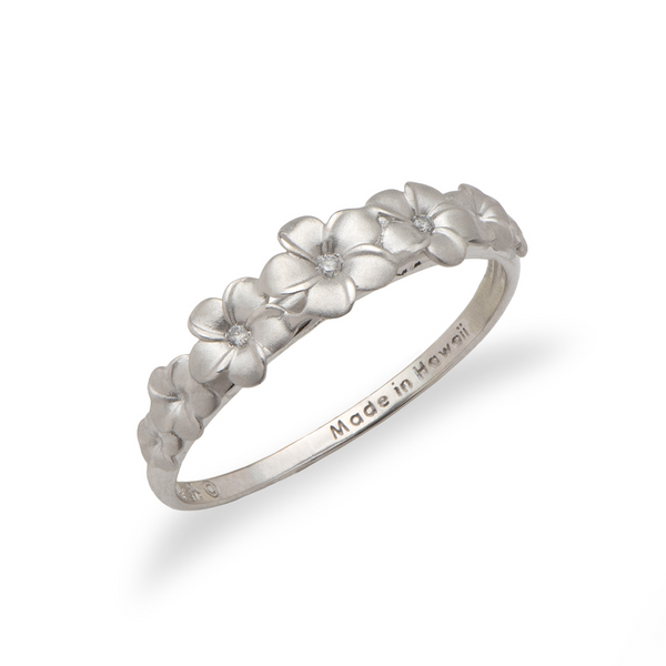 Plumeria Ring in White Gold with Diamonds - 6mm - Maui Divers Jewelry