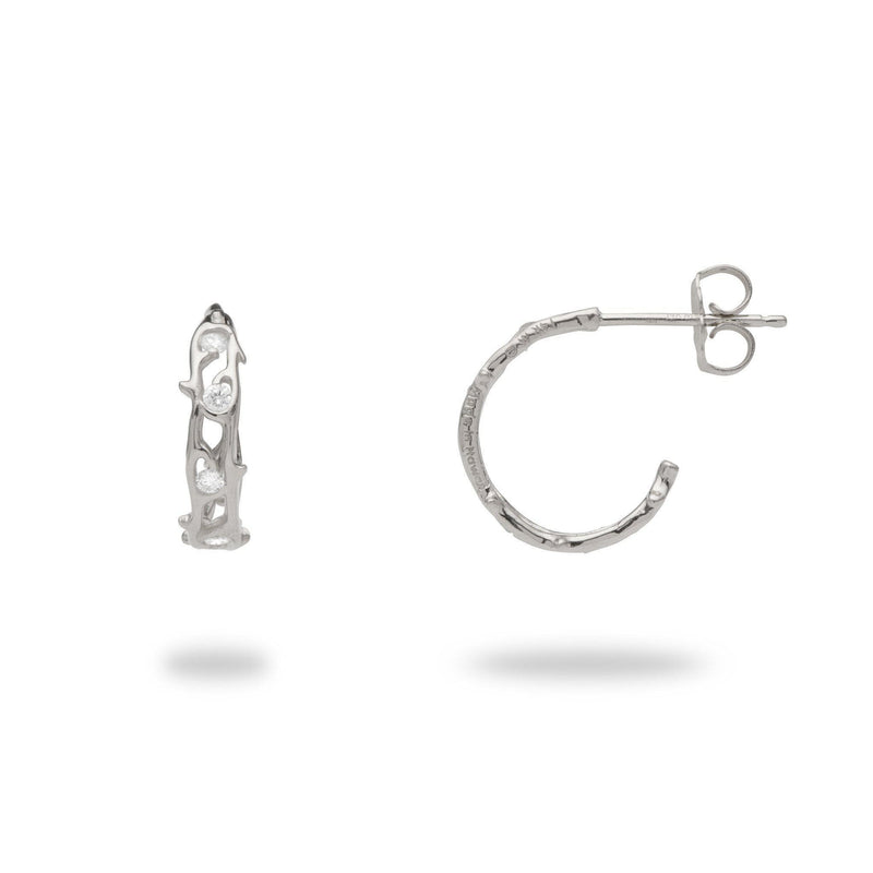 Hawaiian Heritage Earrings in White Gold with Diamonds - 13mm-Maui Divers Jewelry
