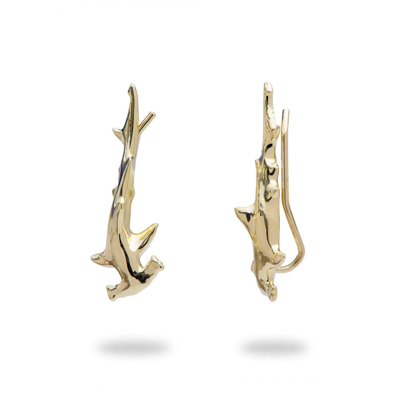 Hammerhead Shark Climber Earrings in Gold-Maui Divers Jewelry