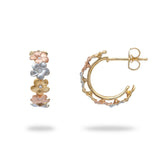 Plumeria Hoop Earrings in Tri Color Gold with Diamonds-Maui Divers Jewelry