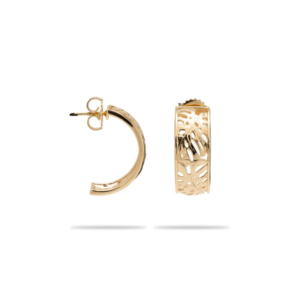 Monstera Hoop Earrings in Gold - 20mm - Maui Divers Jewelry