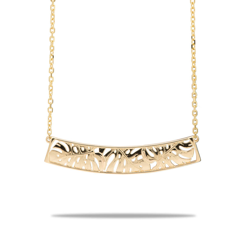 16-18" Adjustable Monstera Necklace in Gold - 55mm - Maui Divers Jewelry