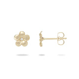 Plumeria Earrings with Diamonds in Gold - 8mm-Maui Divers Jewelry