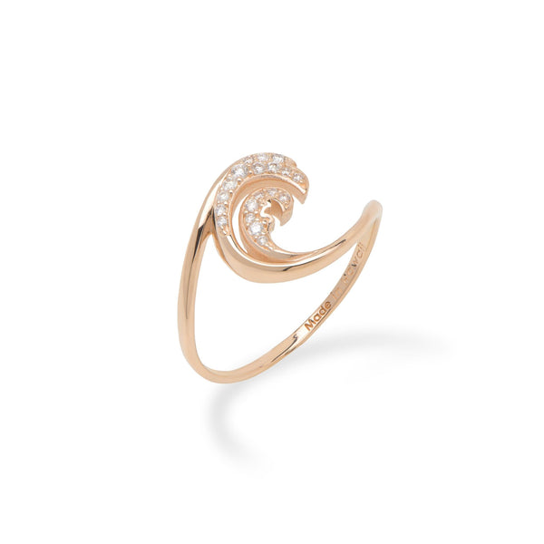 Nalu Wave Ring in Rose Gold with Diamonds - 12mm-Maui Divers Jewelry