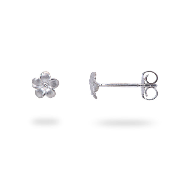 Plumeria Earrings in White Gold with Diamonds - 5mm - Maui Divers Jewelry
