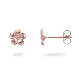 Plumeria Earrings in Rose Gold with Diamonds - 8mm - Maui Divers Jewelry