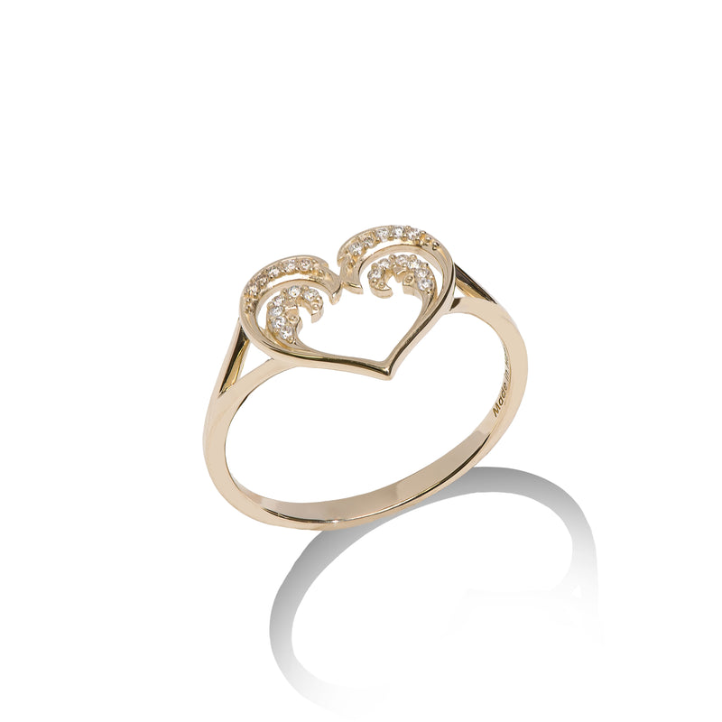 Nalu Heart Ring in Gold with Diamonds - Maui Divers Jewelry