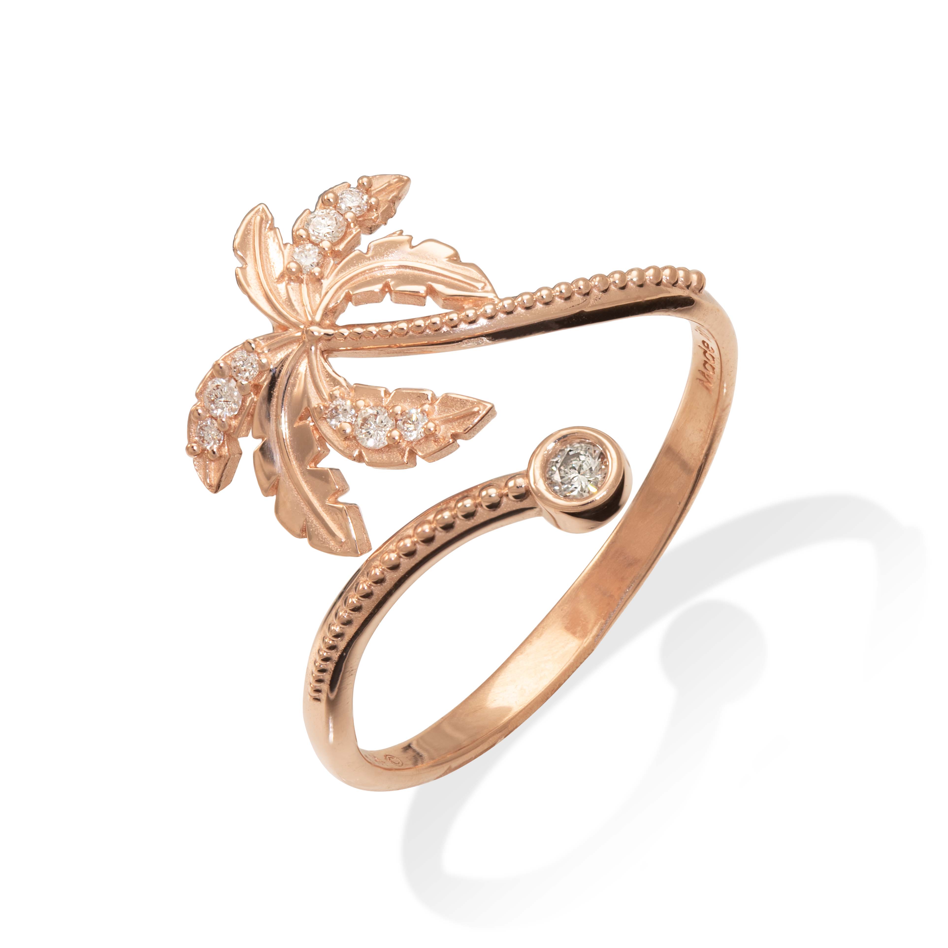 Palm Tree Ring in Rose Gold with Diamonds - 18mm - Maui Divers Jewelry