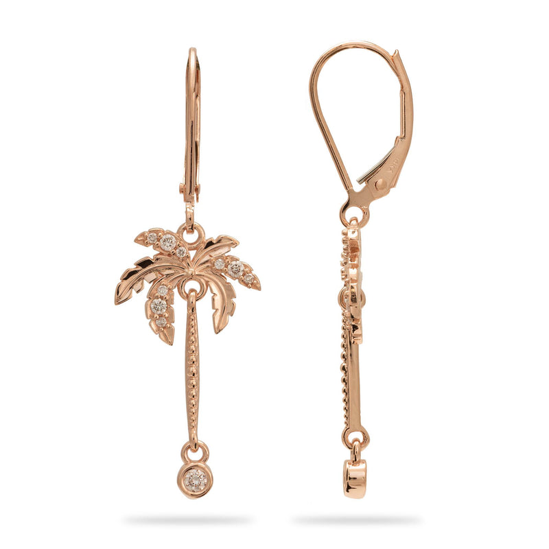Paradise Palms - Palm Tree Earrings in Rose Gold with Diamonds - 24mm - Maui Divers Jewelry