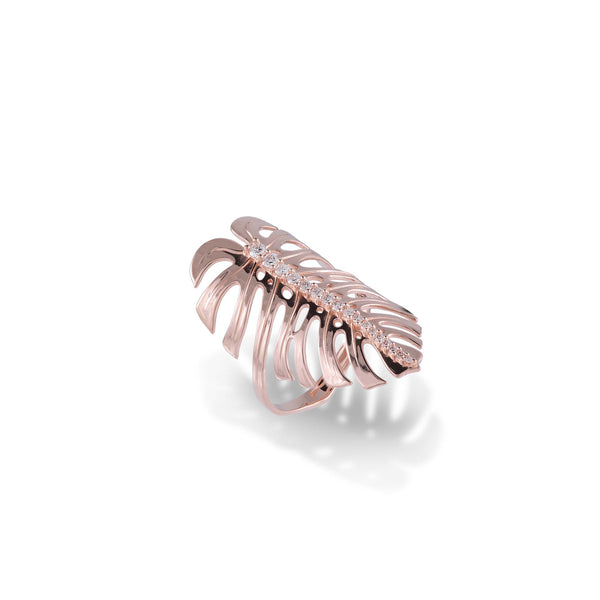 Monstera Ring in Rose Gold with Diamonds - Maui Divers Jewelry