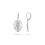 Monstera Earrings in White Gold with Diamonds - 23mm - Maui Divers Jewelry
