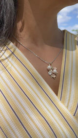 Pearls in Bloom Plumeria Akoya White Pearl Pendant in Tri Color Gold with Diamonds - 36mm