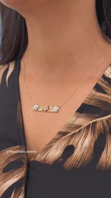 16-18 "ダイヤモンド付きトライカラーゴールドの調整可能なハワイアンの家宝プルメリアネックレス-8mm