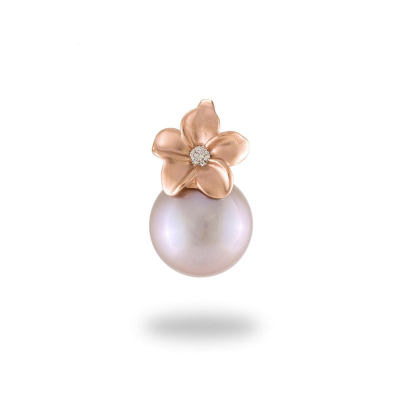 Plumeria Freshwater Pearl Pendant in Rose Gold with Diamond - 9mm-Maui Divers Jewelry