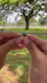 video of a woman's hand wearing a Tahitian Black Pearl Ring with Diamonds in Gold 9-10mm-Maui Divers Jewelry