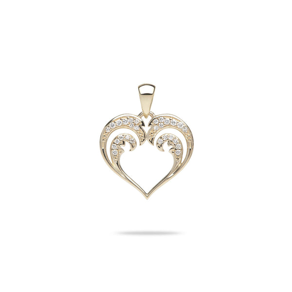 Nalu Heart Pendant in Gold with Diamonds - 15mm-Maui Divers Jewelry