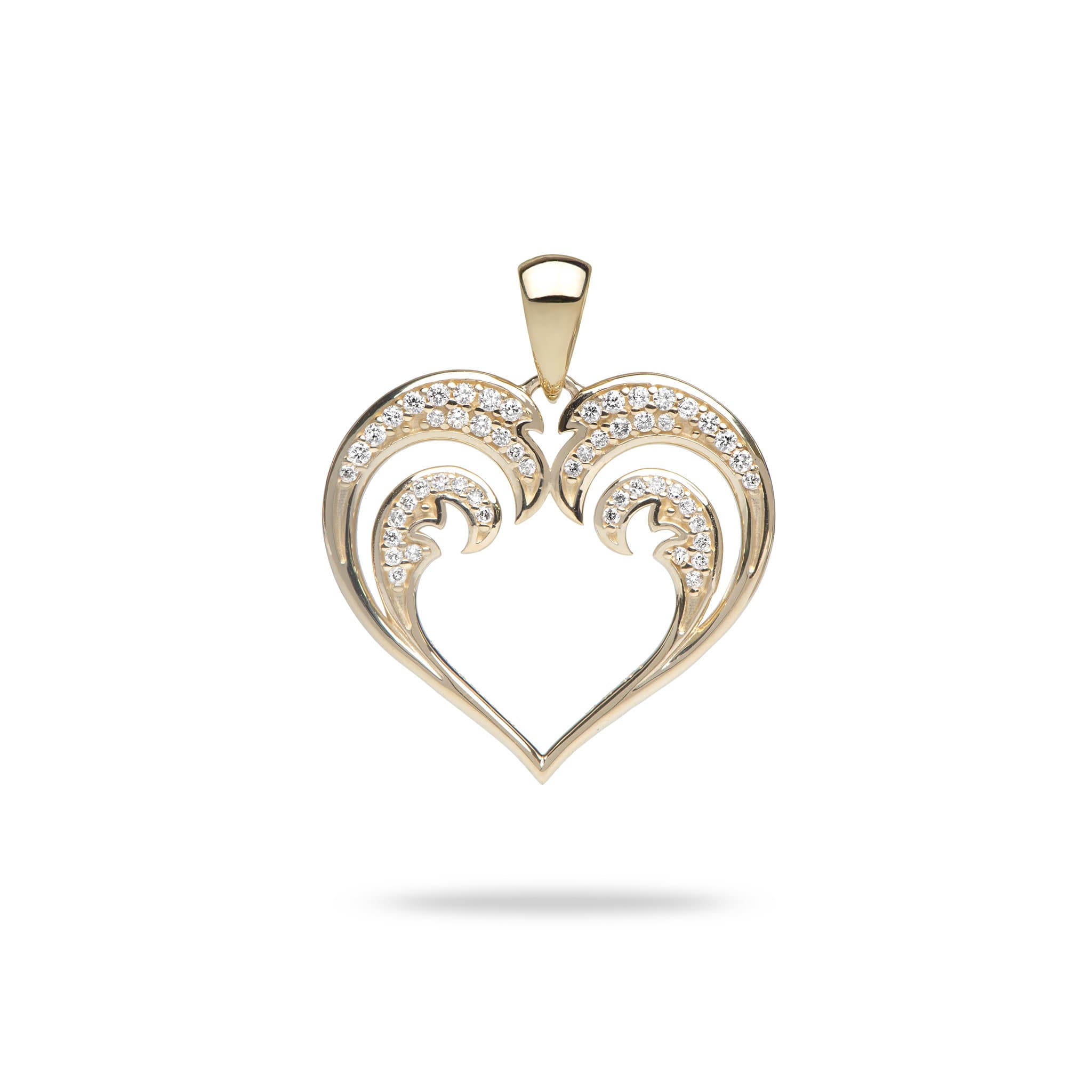 Nalu Heart Pendant with Diamonds in Gold - 20mm-Maui Divers Jewelry