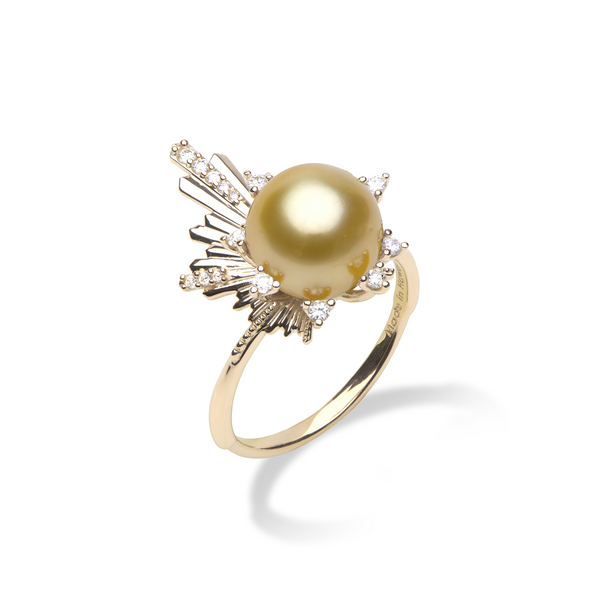 E Hoʻāla South Sea Gold Pearl Ring in Gold with Diamonds - 21mm - Maui Divers Jewelry